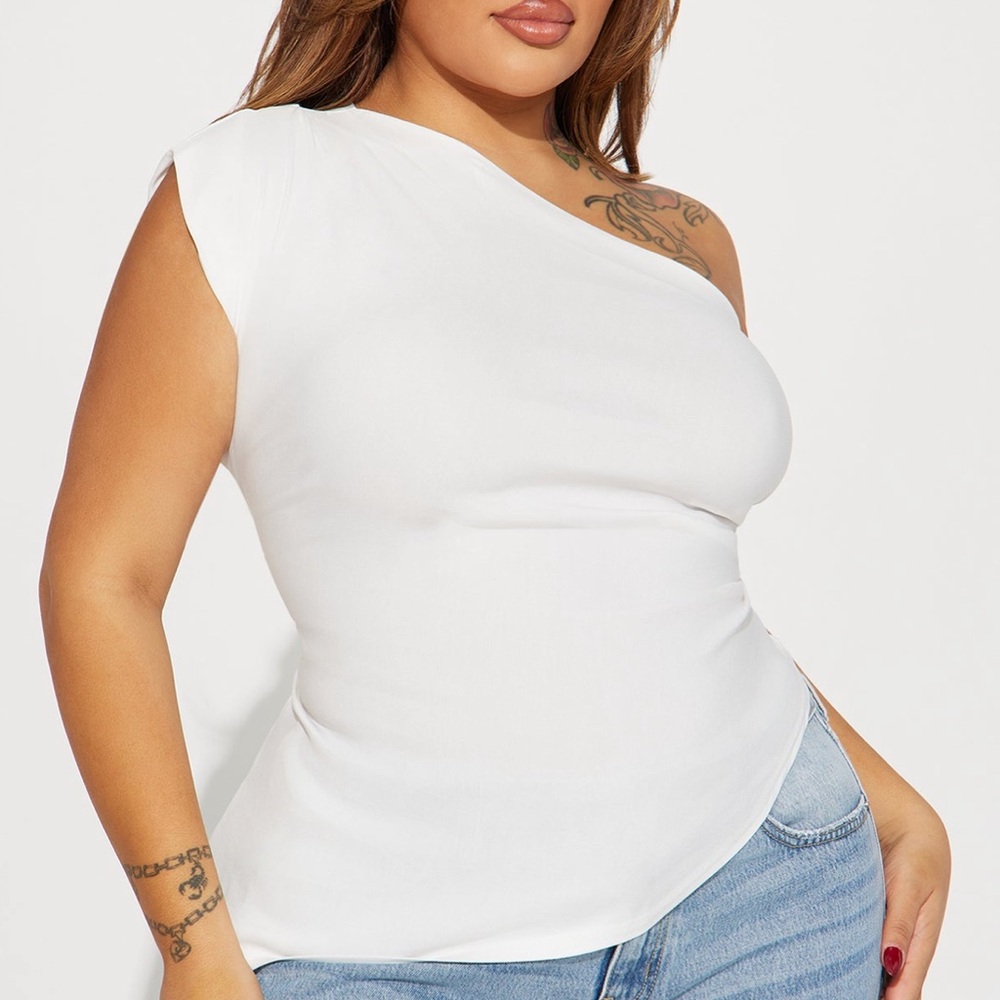 One-Shoulder White Women’s Top